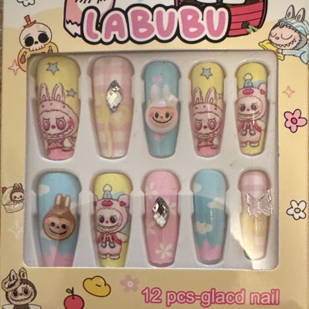 LABUBU Pastel Press-On Nails Set, NEW
